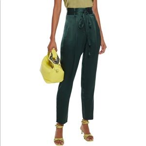 Michelle Mason Woman Belted Silk-Charmeuse Tapered Pants Emerald